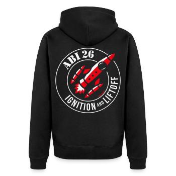 Abi 26 Ignition And Liftoff (Abitur 2026 / NEG2C) - Unisex Premium Bio Zip Hoodie - Schwarz - Hinten - Nico (187cm)