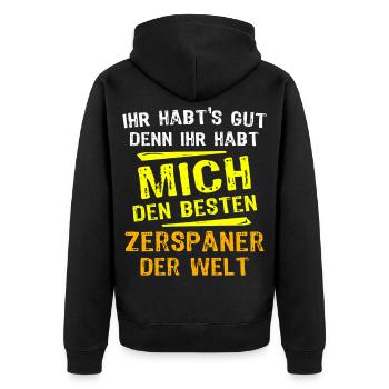 Zerspaner Geschenk - Unisex Premium Bio Zip Hoodie - Schwarz - Hinten - Nico (187cm)