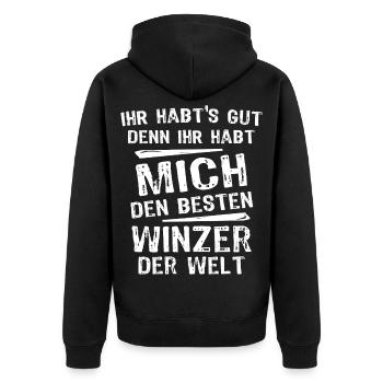 Winzer - Unisex Premium Bio Zip Hoodie - Schwarz - Hinten - Nico (187cm)