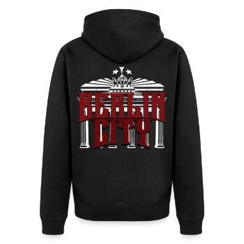 Berlin City lettering with Brandenburg Gate - Unisex Premium Organic Zip Hoodie - black - Back - Nico (187cm)