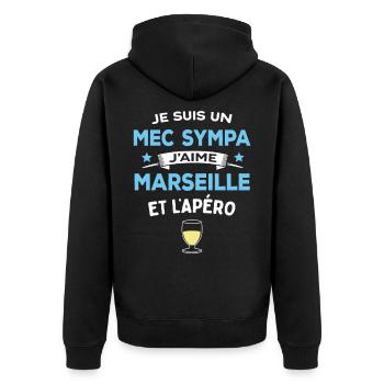 Mec Sympa Marseille Apéro Humour Cadeau - Veste à capuche bio Premium Unisexe - noir - Dos - Nico (187cm)