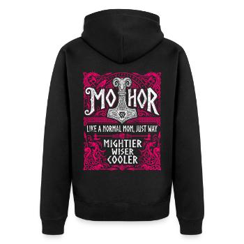 Mothor Wikinger Mutter Thor Hammer Spruch - Unisex Premium Bio Zip Hoodie - Schwarz - Hinten - Nico (187cm)