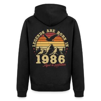 Legends sera un cadeau d’anniversaire vintage de 1986 - Veste à capuche bio Premium Unisexe - noir - Dos - Nico (187cm)