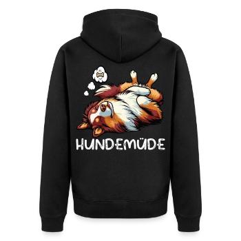 Hundemüde Australian Shepherd Aussie Aussiehalter - Unisex Premium Bio Zip Hoodie - Schwarz - Hinten - Nico (187cm)