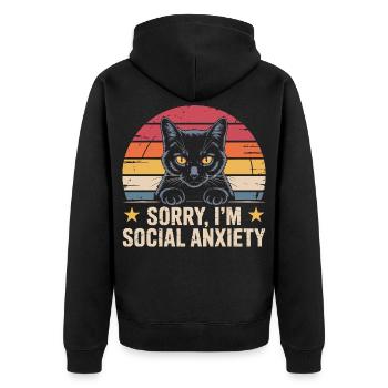 Retro Cat Black Cat Social Anxiety - Unisex Premium Organic Zip Hoodie - black - Back - Nico (187cm)