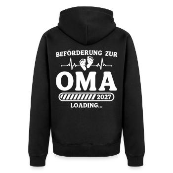 Schwangerschaft Ankündigen Werdende Oma 2027 - Unisex Premium Bio Zip Hoodie - Schwarz - Hinten - Nico (187cm)