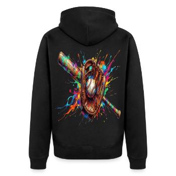 Ball- und Schlägerhandschuh mehrfarbig - Unisex Premium Bio Zip Hoodie - Schwarz - Hinten - Nico (187cm)
