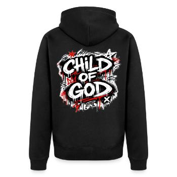 Child of God Graffiti Schriftzug - Unisex Premium Bio Zip Hoodie - Schwarz - Hinten - Nico (187cm)