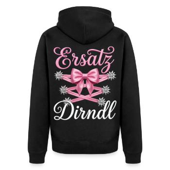 Tracht Ersatz Dirndl Shirt Damen Trachtenshirt - Unisex Premium Bio Zip Hoodie - Schwarz - Hinten - Nico (187cm)