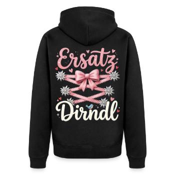 Trachtenshirt Damen Trachten T-Shirt Dirndl Ersatz - Unisex Premium Bio Zip Hoodie - Schwarz - Hinten - Nico (187cm)