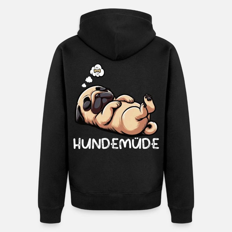Hundemüde Mops Möpse Mopsbesitzer Mopsliebhaber - Unisex Premium Bio Zip Hoodie - Schwarz