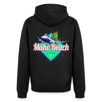St. Maarten Airplane Caribbean Vintage Souvenir - Unisex Premium Organic Zip Hoodie - black - Back - Nico (187cm)