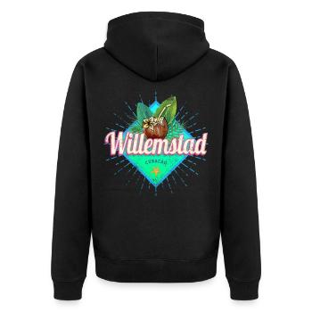 Willemstad Curacao Retro Holiday Caribbean Souvenir - Unisex Premium Organic Zip Hoodie - black - Back - Nico (187cm)