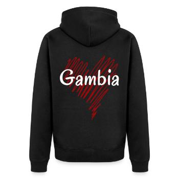 Ich liebe Gambia, Herz Gambia - Unisex Premium Bio Zip Hoodie - Schwarz - Hinten - Nico (187cm)