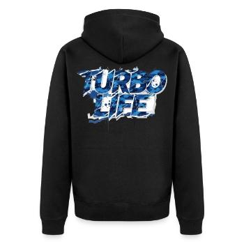 Turbo Life Blue Grey Camo Motif Men & Boys - Unisex Premium Organic Zip Hoodie - black - Back - Nico (187cm)