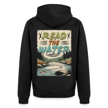 Fliegenfischen Fliegenangler Read The Water - Unisex Premium Bio Zip Hoodie - Schwarz - Hinten - Nico (187cm)
