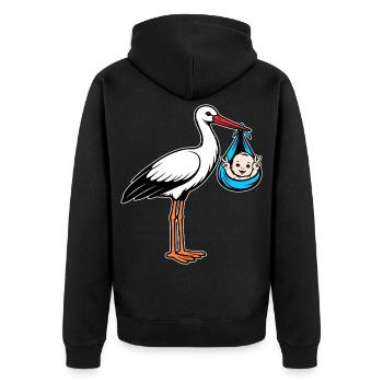 Cigogne avec bébé paix en tissu bleu - Veste à capuche bio Premium Unisexe - noir - Dos - Nico (187cm)