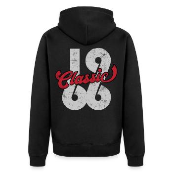 Vintage 1966 - Unisex Premium Bio Zip Hoodie - Schwarz - Hinten - Nico (187cm)