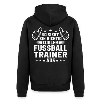 So sieht ein cooler Fussball Trainer aus  - Unisex Premium Bio Zip Hoodie - Schwarz - Hinten - Nico (187cm)