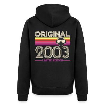 Originale Retro DJ Edition von 2003 - Unisex Premium Bio Zip Hoodie - Schwarz - Hinten - Nico (187cm)