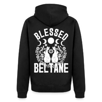 Beltane Blessings May Day Pagan Rabbit Paganism - Unisex Premium Organic Zip Hoodie - black - Back - Nico (187cm)