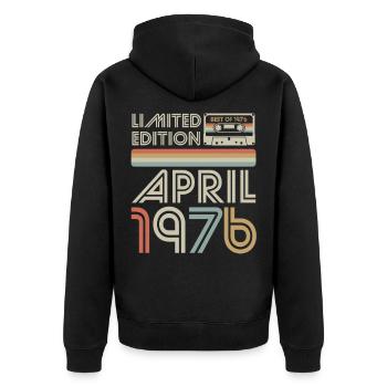 Best of April 1976 Kassette | Limited Edition - Unisex Premium Bio Zip Hoodie - Schwarz - Hinten - Nico (187cm)