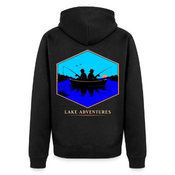Angeln Abenteuer See Boot - Unisex Premium Bio Zip Hoodie - Schwarz - Hinten - Nico (187cm)