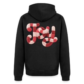 Weihnachts JOY Typografie Rot Weiß Motiv - Unisex Premium Bio Zip Hoodie - Schwarz - Hinten - Nico (187cm)