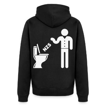 NZS In’s Klo, In Die Toilette! Gegen Rechts White - Unisex Premium Bio Zip Hoodie - Schwarz - Hinten - Nico (187cm)