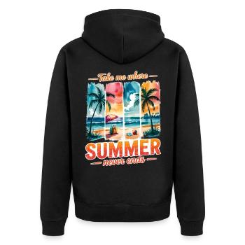 Bring mich dorthin, wo der Sommer nie endet - Unisex Premium Bio Zip Hoodie - Schwarz - Hinten - Nico (187cm)