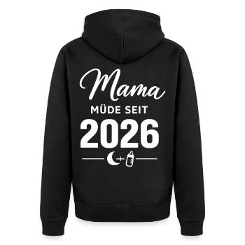 Mama müde seit 2026 süßes Baby Statement - Unisex Premium Bio Zip Hoodie - Schwarz - Hinten - Nico (187cm)