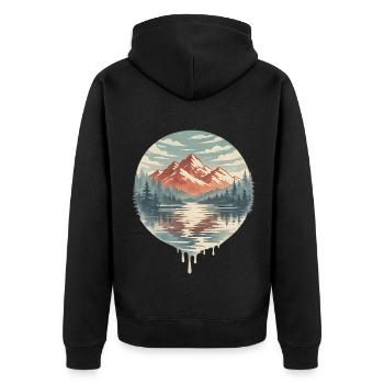 Circular Lake Mountains - Unisex Premium Organic Zip Hoodie - black - Back - Nico (187cm)