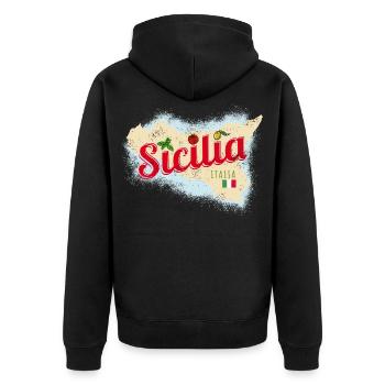 Sizilien Italien Vintage Insel Souvenir mit Fahne - Unisex Premium Bio Zip Hoodie - Schwarz - Hinten - Nico (187cm)