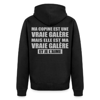 Cadeau Amoureux Humour Copine Galère Je L’Aime - Veste à capuche bio Premium Unisexe - noir - Dos - Nico (187cm)