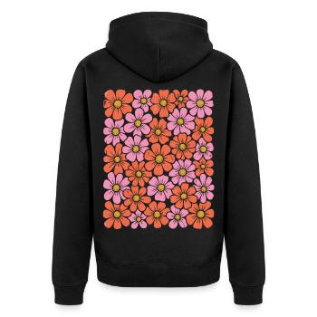 Retro Groovy Flowers – 70s Folk Art Screenprint De - Unisex Premium Bio Zip Hoodie - Schwarz - Hinten - Nico (187cm)