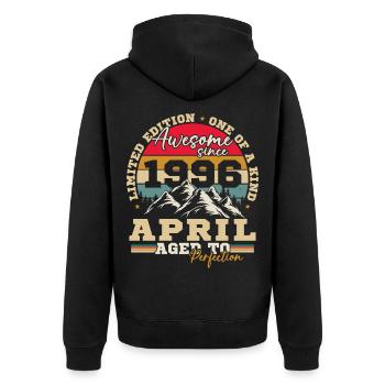 April 1996 Vintage-Geburtstagsgeschenk - Unisex Premium Bio Zip Hoodie - Schwarz - Hinten - Nico (187cm)