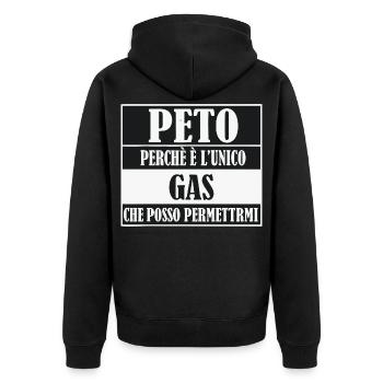 Peto Perche Unico Gas - Unisex Premium Bio Zip Hoodie - Schwarz - Hinten - Nico (187cm)