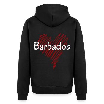 Ich liebe Barbados, Herz Barbados - Unisex Premium Bio Zip Hoodie - Schwarz - Hinten - Nico (187cm)
