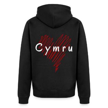 Ich liebe Wales, Herz Wales - Unisex Premium Bio Zip Hoodie - Schwarz - Hinten - Nico (187cm)