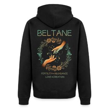 Beltane Fertilité Abondance Amour Création - Veste à capuche bio Premium Unisexe - noir - Dos - Nico (187cm)