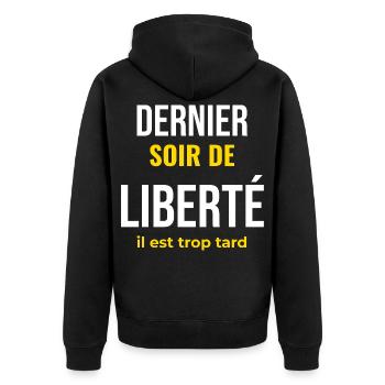 Dernier Soir de Liberté — EVG Humour - Veste à capuche bio Premium Unisexe - noir - Dos - Nico (187cm)