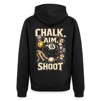 8-Ball Billard Chalk Aim Shoot - Unisex Premium Bio Zip Hoodie - Schwarz - Hinten - Nico (187cm)