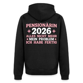 Pensionärin 2026 Rentenalter Kollegin in Rente - Unisex Premium Bio Zip Hoodie - Schwarz - Hinten - Nico (187cm)