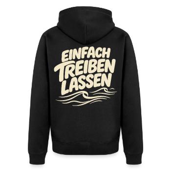 Einfach treiben lassen - Schön locker - Unisex Premium Bio Zip Hoodie - Schwarz - Hinten - Nico (187cm)