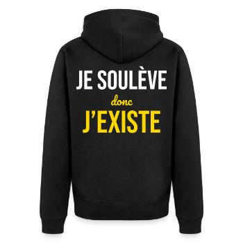 Muscu Humour — Je Soulève Donc J'Existe - Veste à capuche bio Premium Unisexe - noir - Dos - Nico (187cm)