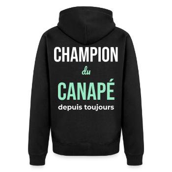 Canapé Champion — Flemme Assumée - Veste à capuche bio Premium Unisexe - noir - Dos - Nico (187cm)