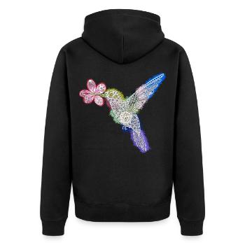 Zentangle-Kolibri mit Blume - Unisex Premium Bio Zip Hoodie - Schwarz - Hinten - Nico (187cm)