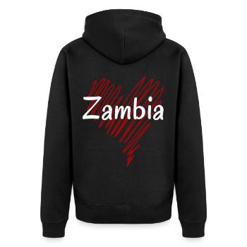 I love Zambia, heart Zambia - Unisex Premium Organic Zip Hoodie - black - Back - Nico (187cm)