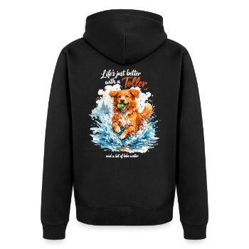 Nova Scotia Watercolor: Life's Better with a Toller - Unisex Premium Organic Zip Hoodie - black - Back - Nico (187cm)