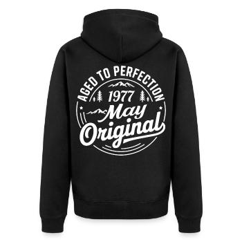 May 1977 – Legend of the Peaks and Mountains - Unisex Premium Organic Zip Hoodie - black - Back - Nico (187cm)